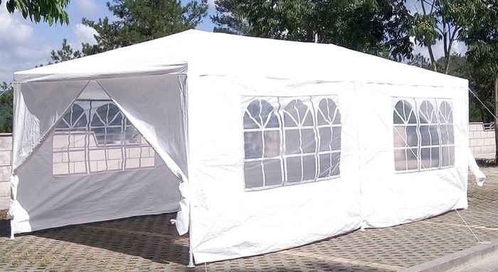 Gazebo Blanco Estructural 6x3m para Eventos con Lona y Paredes con Ventanas