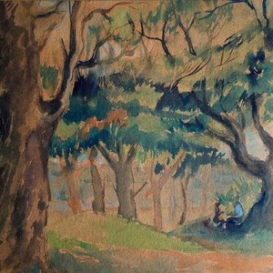 Acuarela "Paisaje con Figuras" de Eduardo Vernazza - 54 x 36 cm - imagen 2