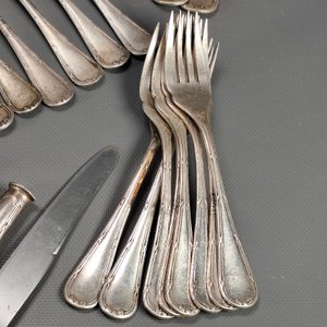 Conjunto Wolff de 56 Cubiertos de Plata Alpaca: Piezas de Servir, Cuchillos, Tenedores y Cucharas - imagen 10