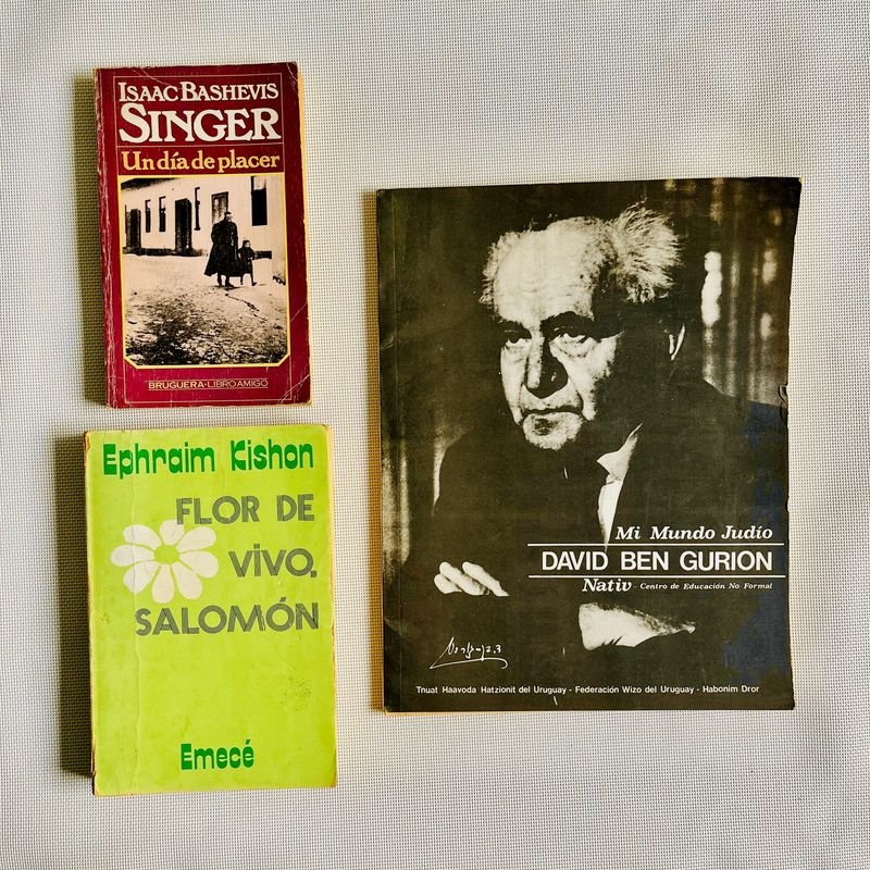 Lote de Libros: "Mi Mundo Judío" de David Ben Gurión, "Un Día de Placer" de Isaac Bashevis Singer y "Flor de Vivo" de Ephraim Kishon