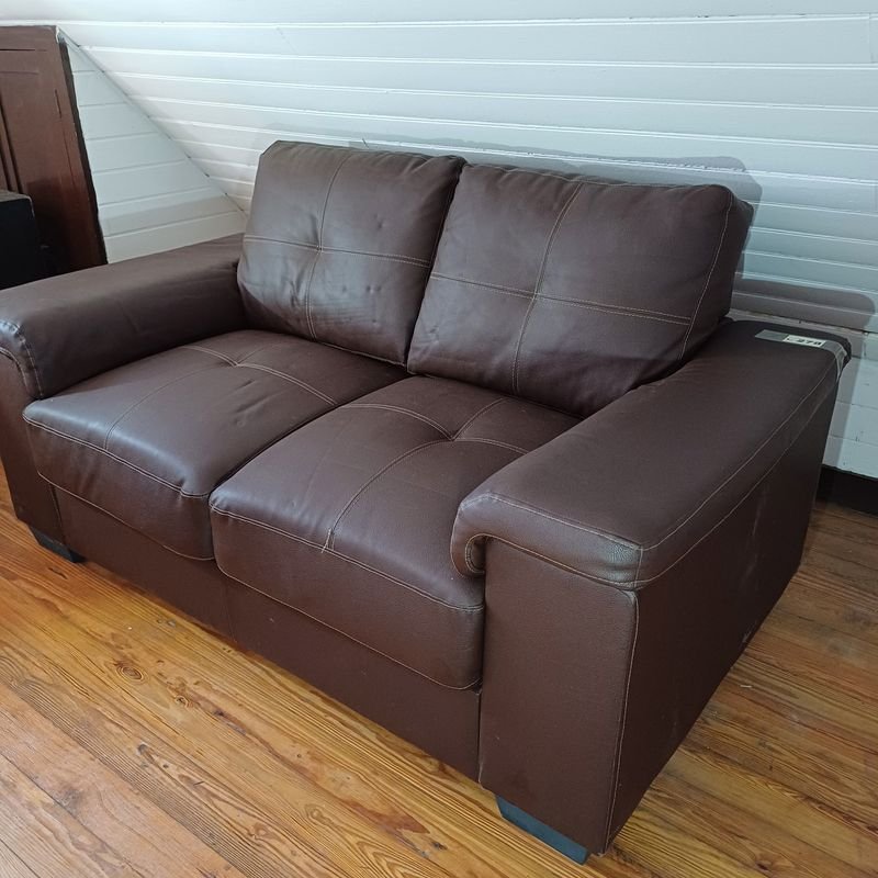 Sillón de 2 cuerpos en cuerina, cuero marrón - imagen 4