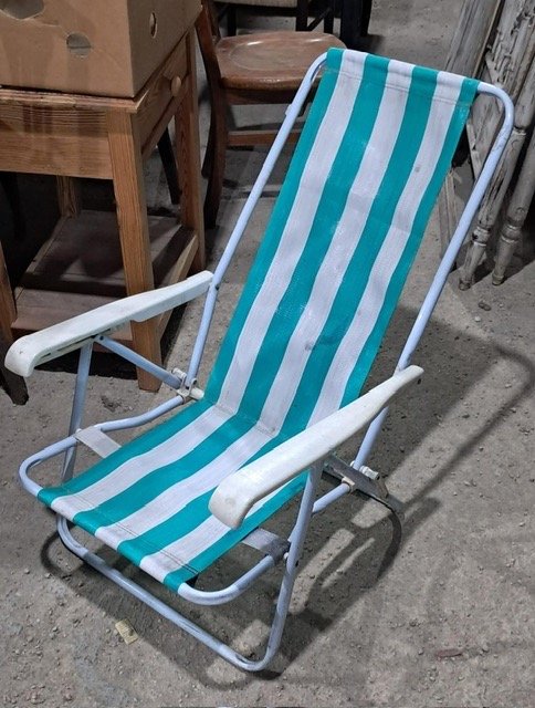 Reposera de Playa Plegable Rayada Verde y Blanca