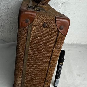 Valija Antigua de Viaje Marrón con Detalles de Cuero - imagen 5
