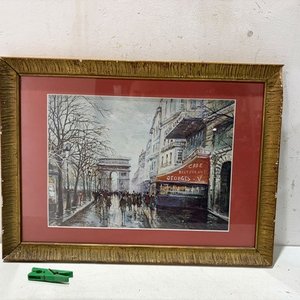 Lote siguiente: Cuadro con Marco Dorado: Escena Urbana Francesa