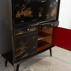Mueble Bar Americano Laqueado Negro con Diseños Orientales Dorados - imagen 3