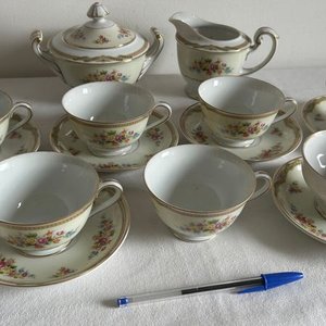 Juego de Té de Porcelana "Orion" - Azucarero, Lechera y 6 Tazas con Platillos - imagen 2