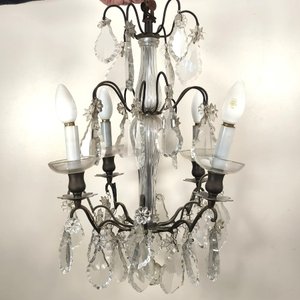 Araña Estilo Versalles con Columna de Vidrio y Caireles de Cristal - imagen 1