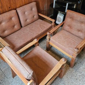 Juego de Living de Madera con Tapizado Marrón - imagen 2