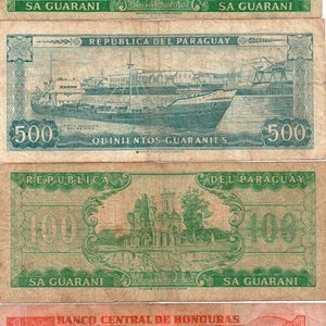 Lote de 4 Billetes: 3 Guaraníes Paraguay y 1 Lempira Honduras - imagen 3
