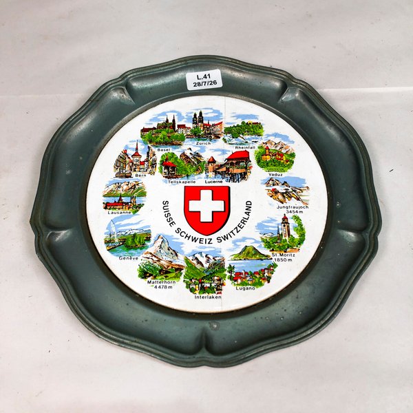 Plato Decorativo de Porcelana Suiza con Base de Metal - imagen 1