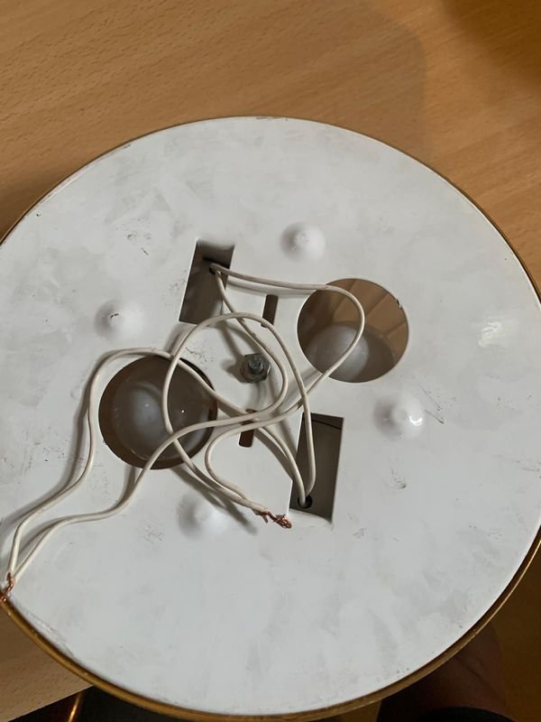 Lámpara de techo con base de bronce y tulipa de vidrio esmerilado - imagen 3