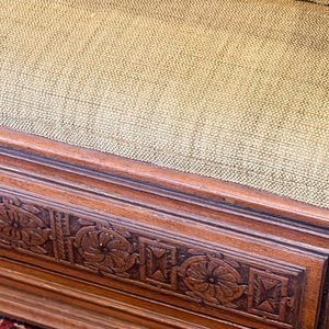 Mesa de Centro Estilo Rústico con Cajones y Banco de Madera Tallada - imagen 4
