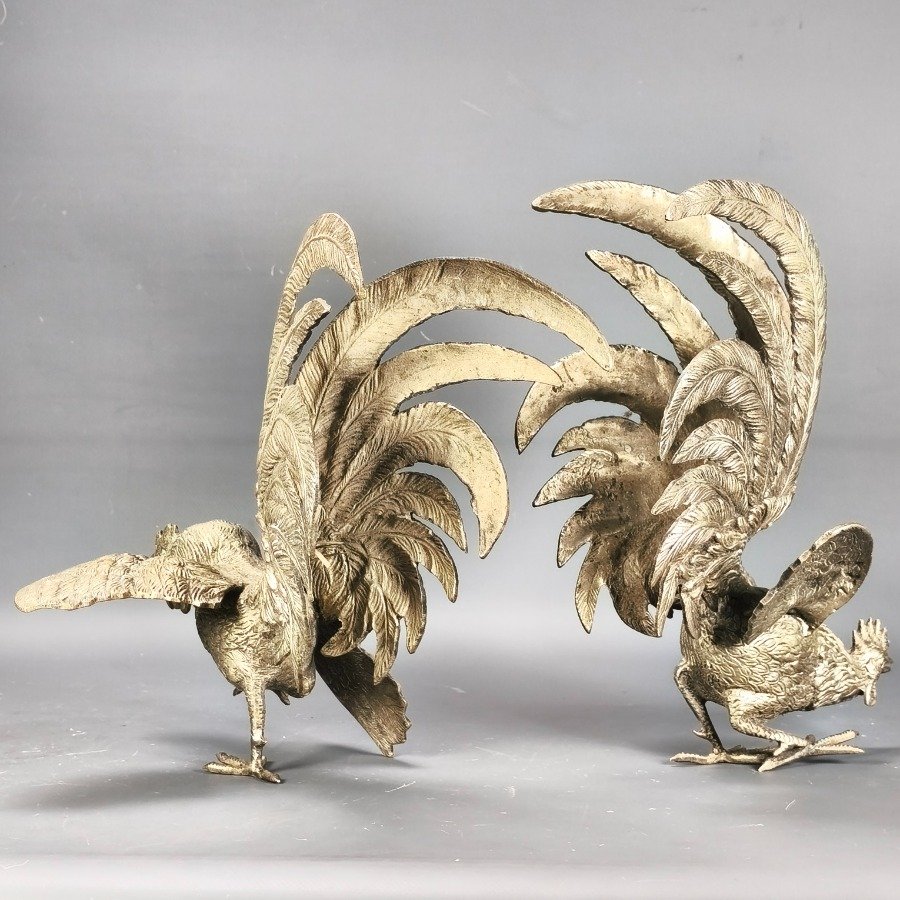 Estatuas de gallos de bronce plateado para decoración - imagen 14