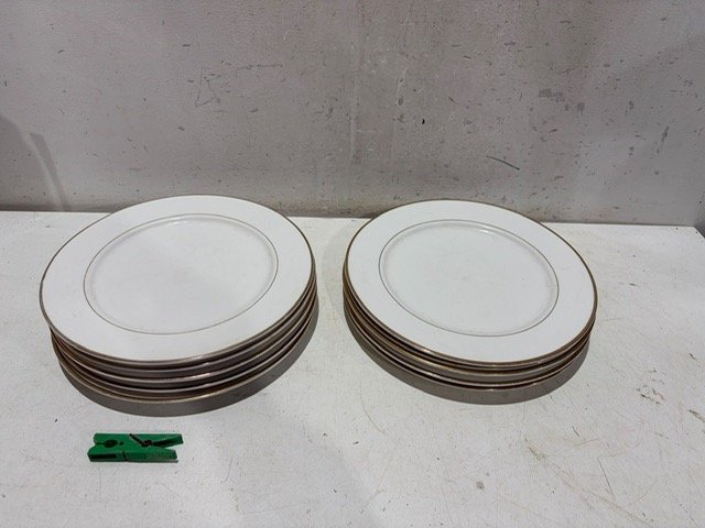 10 Platos Llanos Grandes con Borde Dorado
