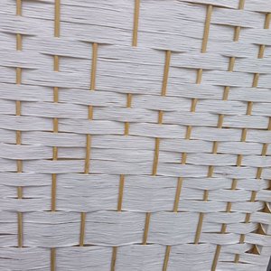 Biombo Plegable Blanco Tejido Bambú y Tela - imagen 6