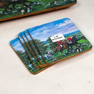 Set de 10 Posavasos y Posafuentes con Monograma y Escena de Caza - imagen 3