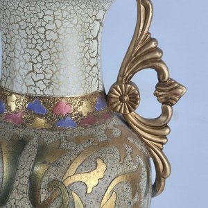 Jarrón Decorativo Clásico con Acabado Craquelado y Motivos Florales Dorados - imagen 5