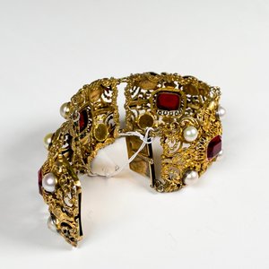 Brazalete Antiguo de Plata Austrohúngara con Perlas y Piedra Roja - imagen 5