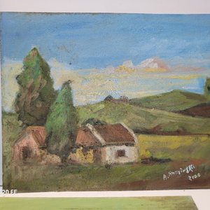 Lote de 4 Cuadros al Óleo sobre Lienzo: Astillero, Paisaje Rural y Marinas - imagen 5