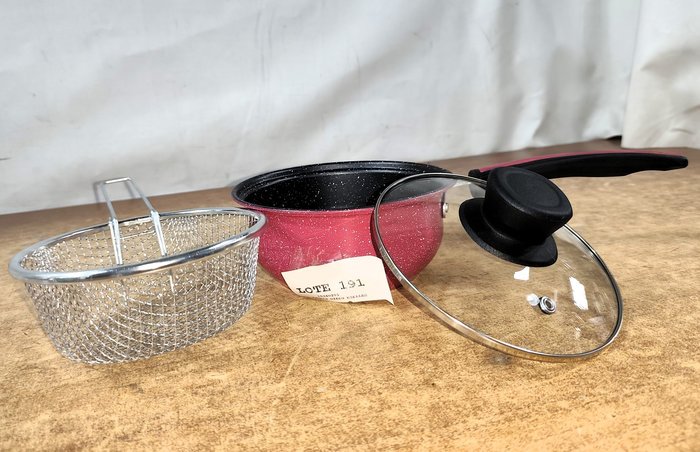 Cacerola esmalta con tapa de vidrio y canasto fritador, 18cm, nueva - imagen 5