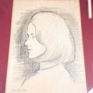 Retrato a Lápiz de Mujer por B. Luisi, Firmado y Fechado 1965 - imagen 3