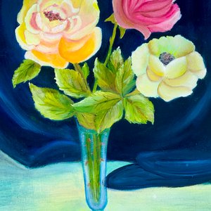 Cuadro Óleo "Florero con Rosas" Firmado "Alis" - 53x43 cm - imagen 2