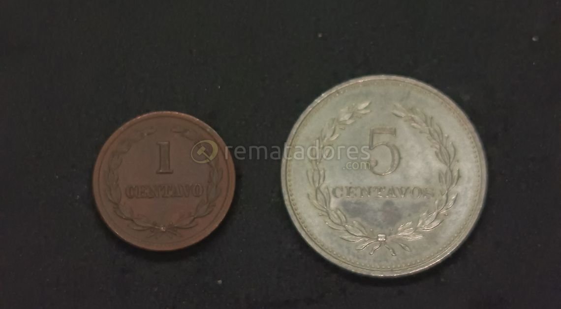Monedas de 1 Centavo (1945) y 5 Centavos (1975) de El Salvador