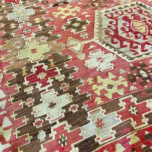 Alfombra Kilim Beige, Rosa y Marrón con Dibujos Geométricos - imagen 2