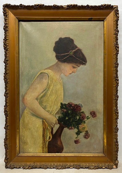 Lote anterior: Pintura de una joven con flores por un artista desconocido