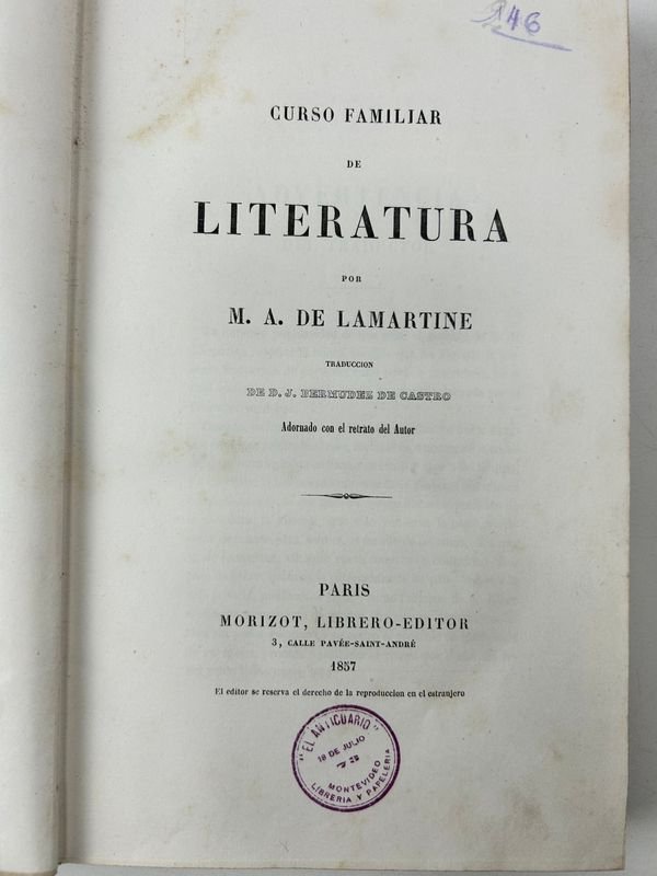 Cuatro tomos de CURSO FAMILIAR DE LITERATURA POR M. A. DE LAMARTINE - Paris 1857 - imagen 4