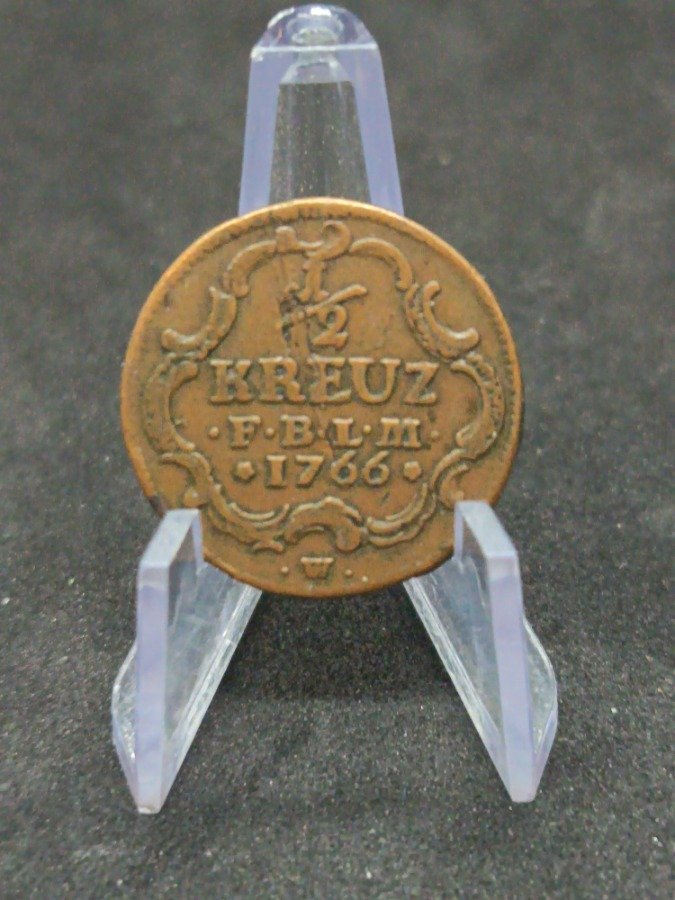 Moneda Antigua 1/2 Kreuzer 1765 de Baden-Durlach en Cobre