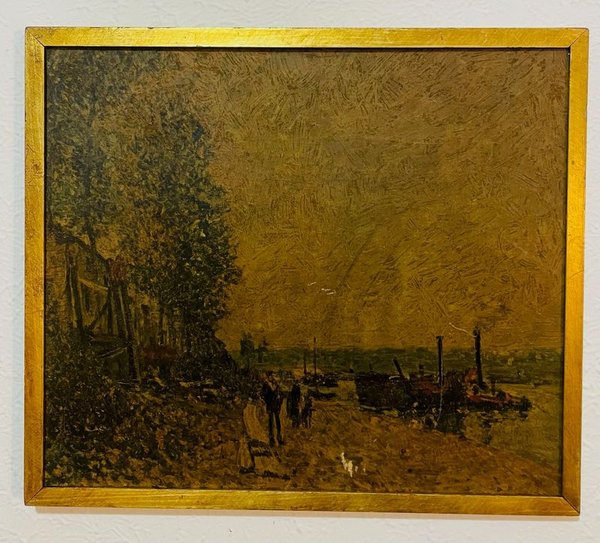 Pintura Paisaje con Árboles y Edificios
