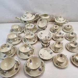 Juego de Té y Café Hutschenreuther LHS Bavaria Weimar Porcelana Alemana Flores Azules - imagen 1
