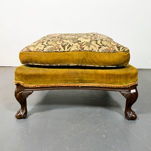 Banqueta Portuguesa Antigua Tapizado Floral en Caoba - imagen 1