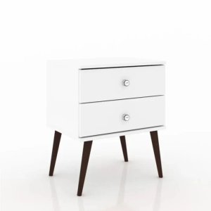 Mesita de Noche Retro Blanca con Dos Cajones - imagen 2