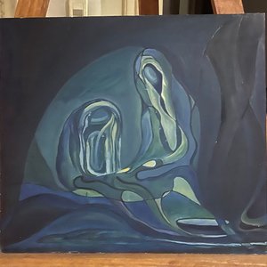 Lote siguiente: Óleo sobre cartón "Figura abstracta" por S. Palas