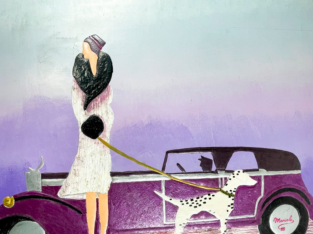 Pintura de mujer y perro con coche - imagen 2