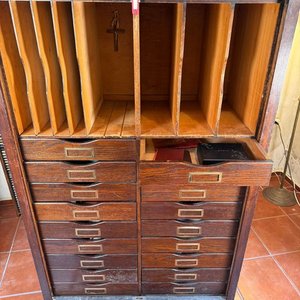 Gran Fichero Organizador Antiguo de Roble con Cortina y Cajones - imagen 8