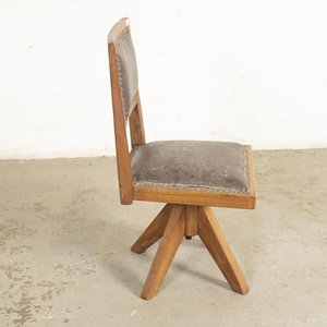 Sillón Antiguo de Oficina Giratorio con Asiento de Roble y Tachas - imagen 3