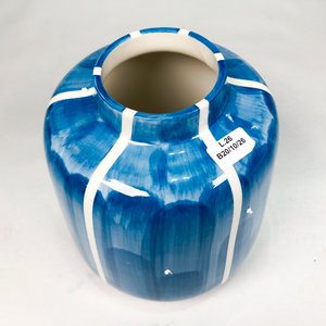 Centro de Cerámica Esmaltado Azul y Blanco con Rayas Blancas - imagen 3