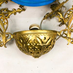 Colgante de Bronce con Pantalla Azul Pintada y Detalles de Insectos - imagen 3
