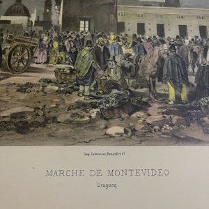 Lámina Antigua "Marché de Montevideo" - Uruguay - Voyage de La Bonite - imagen 2