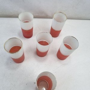 L 265 - Set De 6 Piezas - Decorativo juego de 6 vasos altos en vidrio bicolor con banda superior esmerilada en blanco, diseño moderno en tono coral y filo - imagen 3