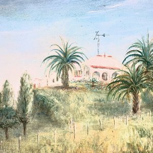 Cuadro al óleo: Casco de estancia con molinos y palmeras - imagen 2