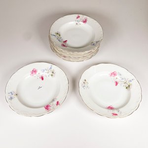 Diez Platos Hondos de Porcelana Alemana KPM con Decoración Floral - imagen 2