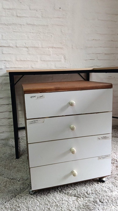 Cajonera Blanca de Oficina con 4 Cajones y Tapa de Madera