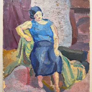 Oleo "Vestido Azul" de Miguel Angel Pareja - 44 x 40 cm - imagen 2