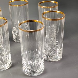 Seis Vasos Altos de Cristal Grueso con Borde Dorado y Diseño en Relieve - imagen 5