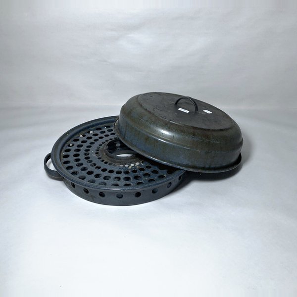 Horno de Metal Esmaltado Azul Oscuro para Cocina con Tapa y Base Perforada