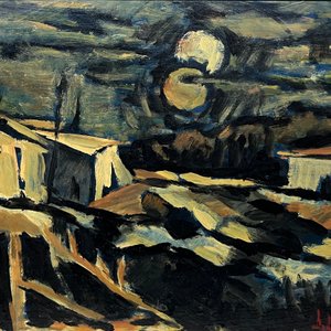 Oleo "Luna y ranchos" de José Arditti, 1973 - imagen 1